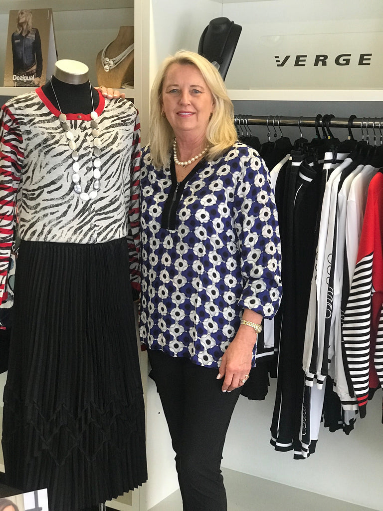 Michelle Kirk Owner of Signature of Double Bay showing latest Verge NZ arrivals at Signature of Double Bay fashion Boutique, stockist of Verge nz fashion, Paula Ryan and more.