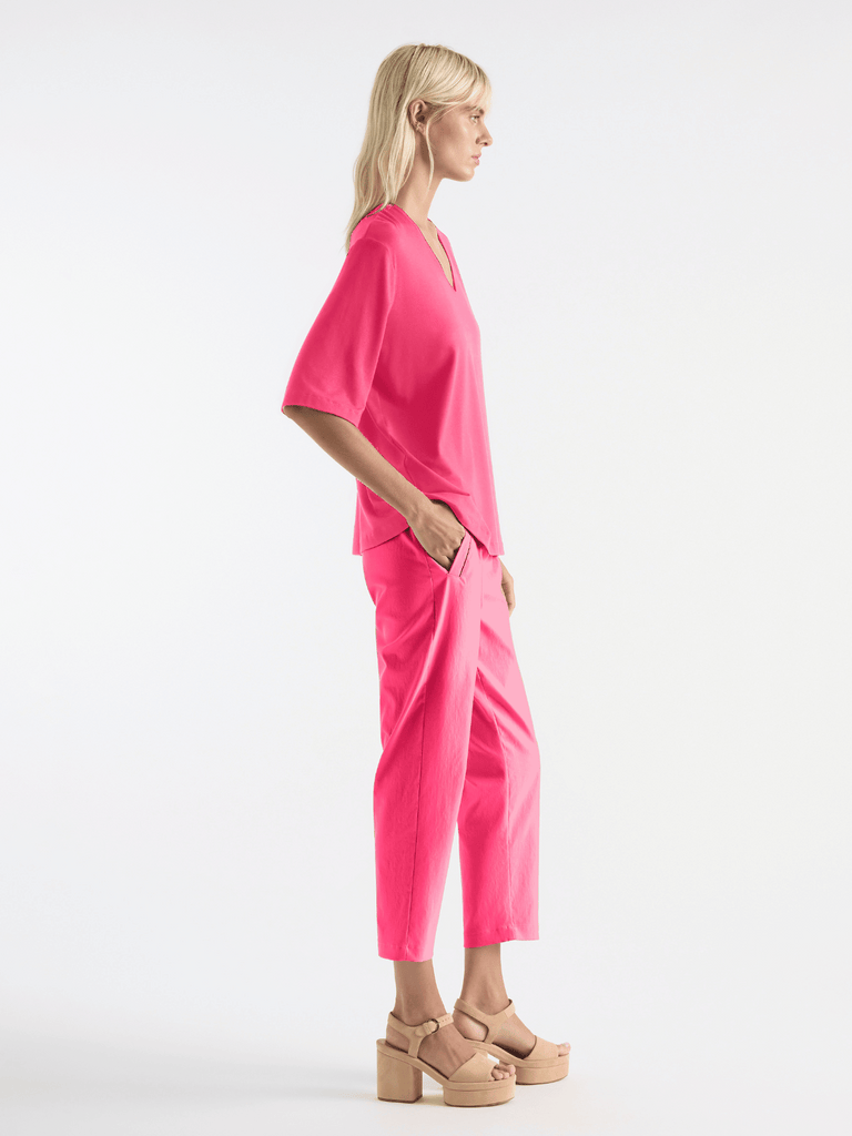 Mela Purdie V Stretch Plaza Top in Hibiscus Pink 8323 - Effortless Style and Relaxed Fit womens blouse Mela Purdie stockist sydney australia online