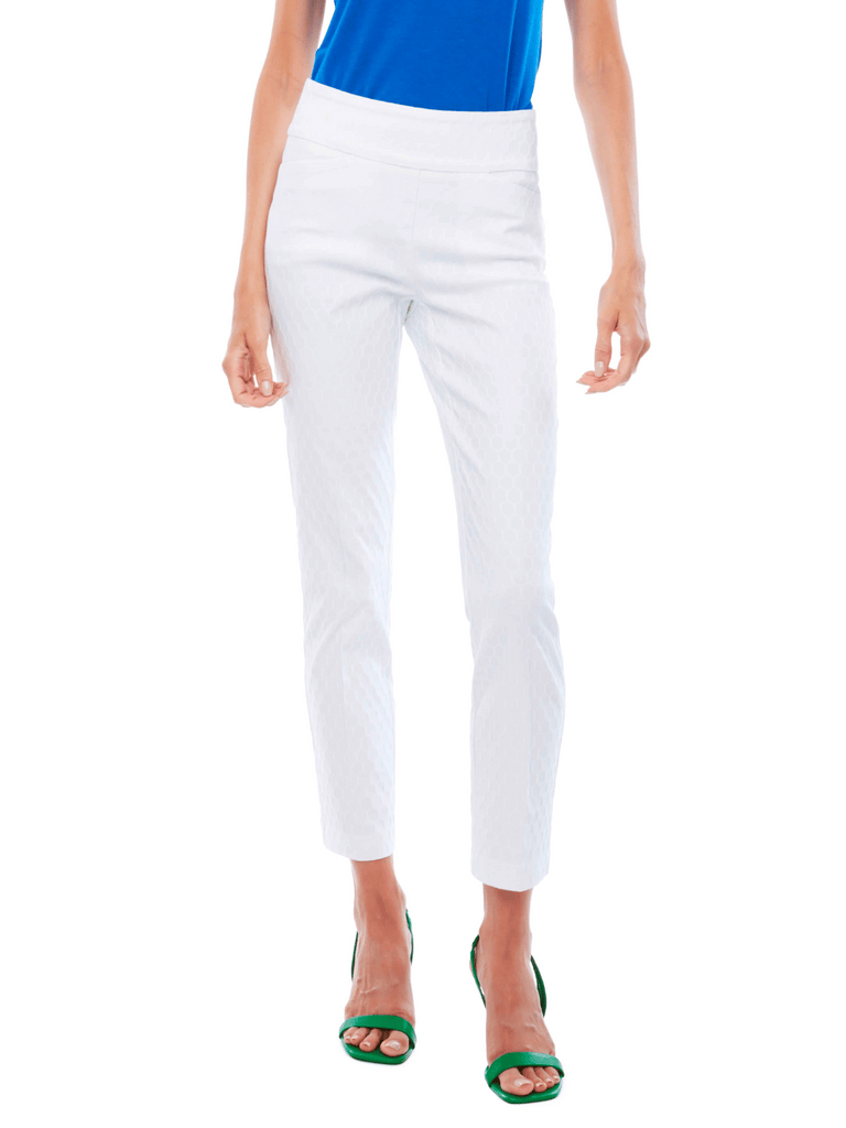 UP! PANTS 28" Slim Ankle Tummy Control Pant in Honeycomb Jacquard White 67763 Up Pants Tummy control stockist online Australia flattering body contouring shaping pants high rise waistband signature of double bay Sydney fashion