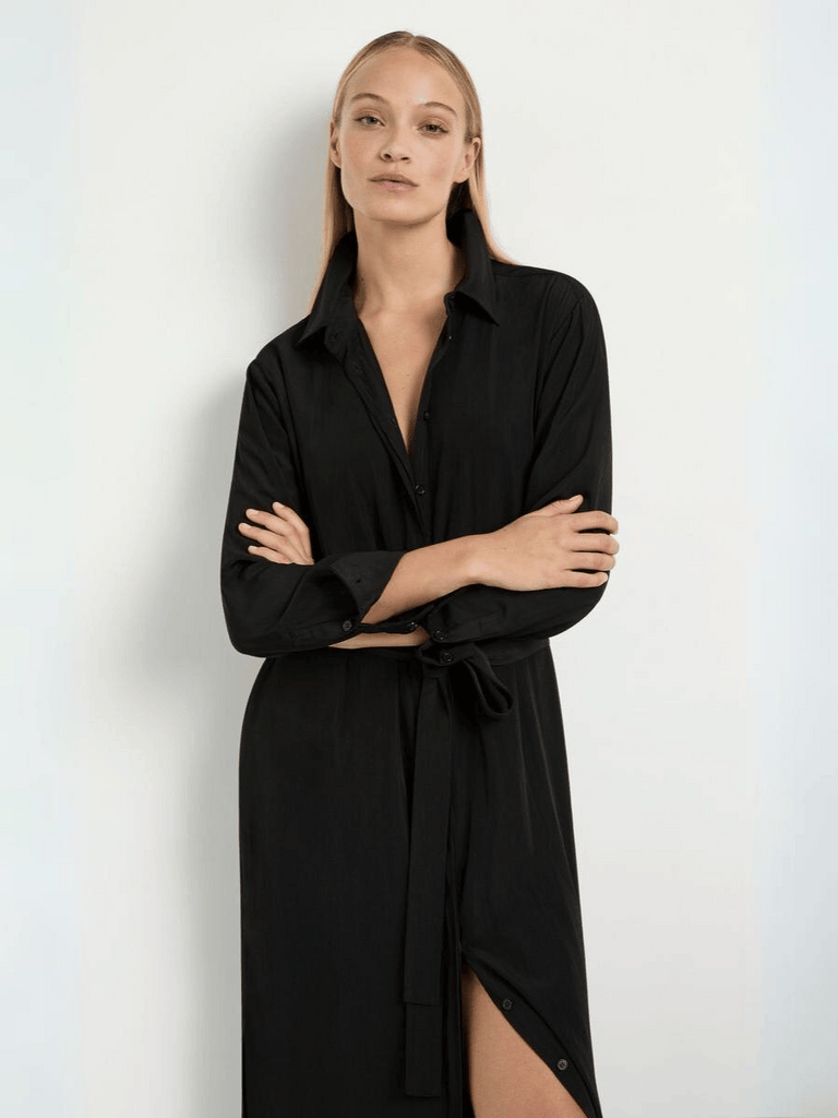 Mela Purdie Tie Shirt Dress in Black 3285 Mela Purdie Stockist Online Australia Signature of Double Bay Tops Dresses Elegant Clothing