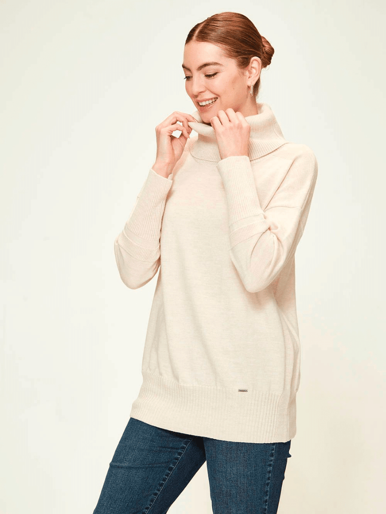 VERGE Remi Roll Neck Sweater in Oatmeal 9047 Verge Stockist Online Australia Signature of Double Bay Mature Fashion Acrobat Flattering