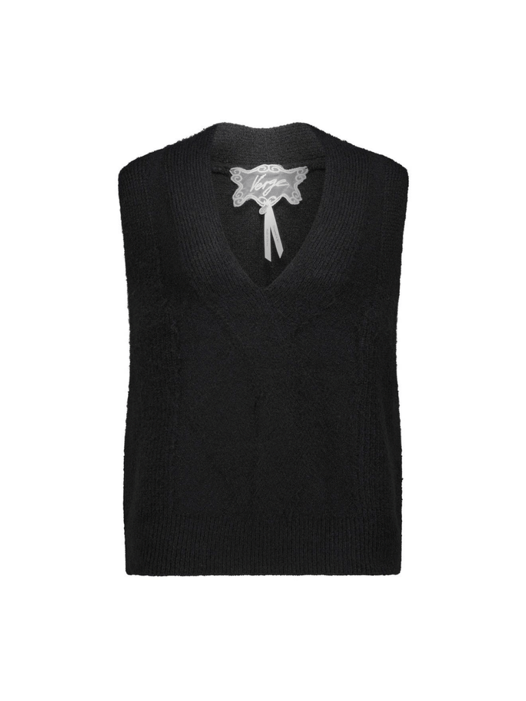 VERGE Knit V Neck Plato Vest in Black 9116 Verge Stockist Online Australia Signature of Double Bay Mature Fashion Acrobat Flattering