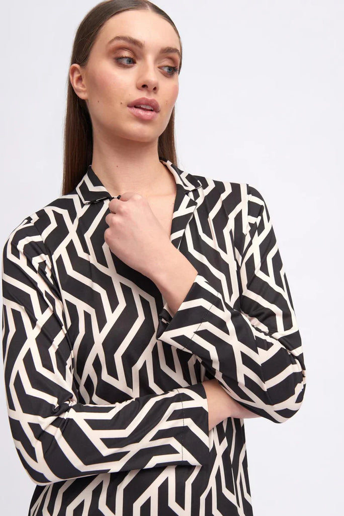 Tinta & biariloche Gilocas midi dress, black and white geometric print, long sleeved, shop sydney double bay womens clothing
