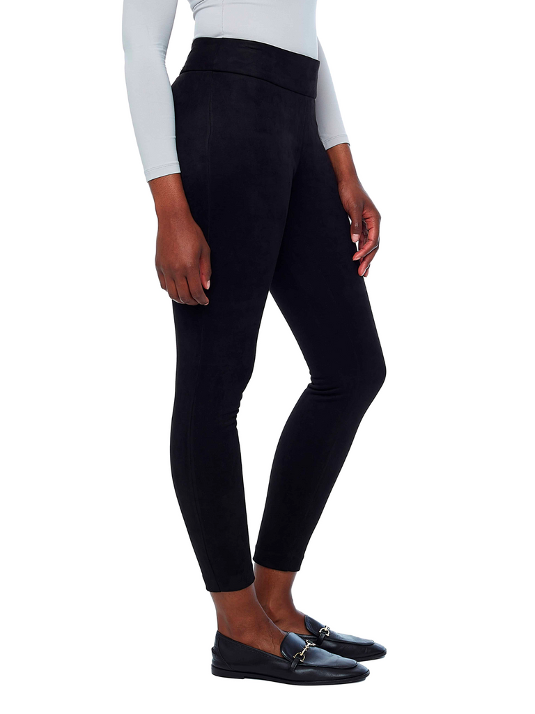 comfortable legging style pant UP! PANTS Slim Leg Tummy Control Vegan Suede Pant in Black 67580 Up Pants Tummy control stockist online Australia flattering body contouring shaping pants high rise waistband signature of double bay Sydney fashion