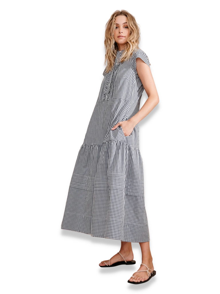 Shop Layer’d Fashion Stockist Sydney Online Australia Layer/d Check Seikha Dress Navy Gingham
