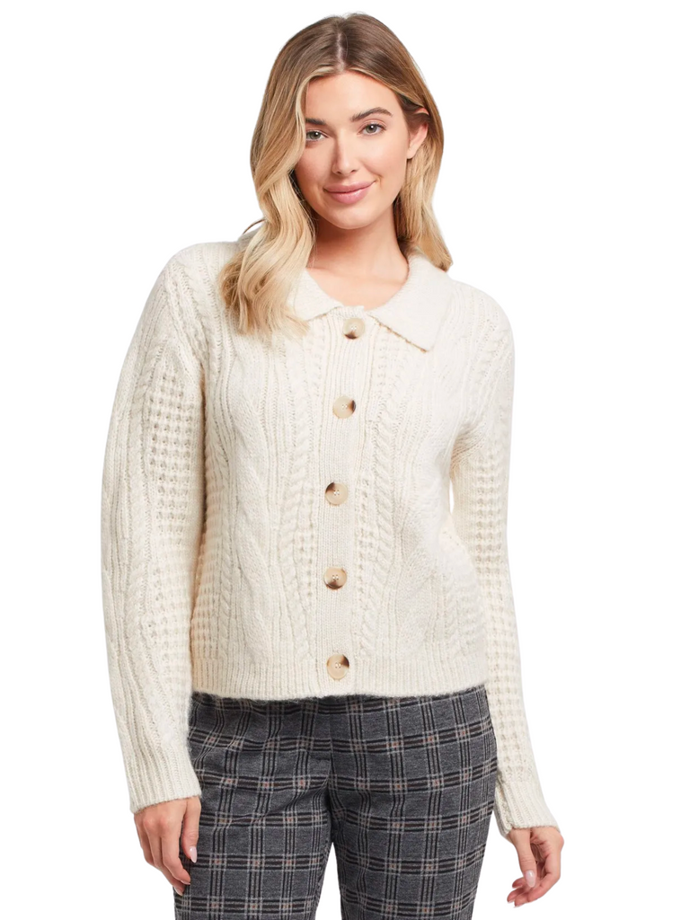 Tribal Fashion Soft Cable Knit Button Up Cardigan in Oatmeal 10790 Official Tribal Fashion Canada Stockist Sydney Australia Online Buy Signature of Double Bay