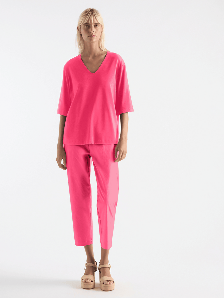 Mela Purdie V Stretch Plaza Top in Hibiscus Pink 8323 - Effortless Style and Relaxed Fit womens blouse Mela Purdie stockist sydney australia online