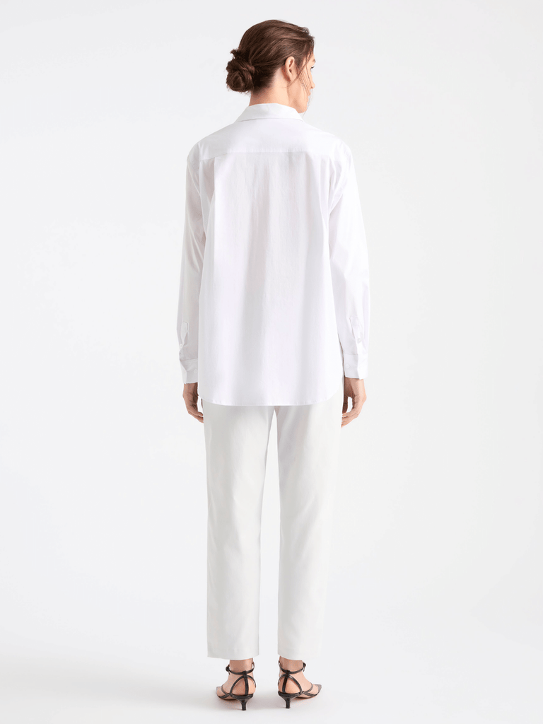 Mela Purdie Chisel Pocket Shirt in White Microprene 8250 Mela Purdie Stockist Online Australia Signature of Double Bay Tops Dresses Elegant Clothing