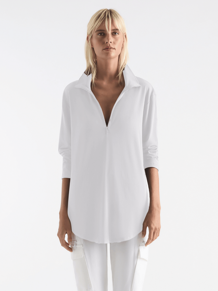 Mela Purdie Zip Front Long Sleeve Sweater in White 8319 - Versatile Style and Unmatched Comfort Mela Purdie Stockist Online Australia Signature of Double Bay