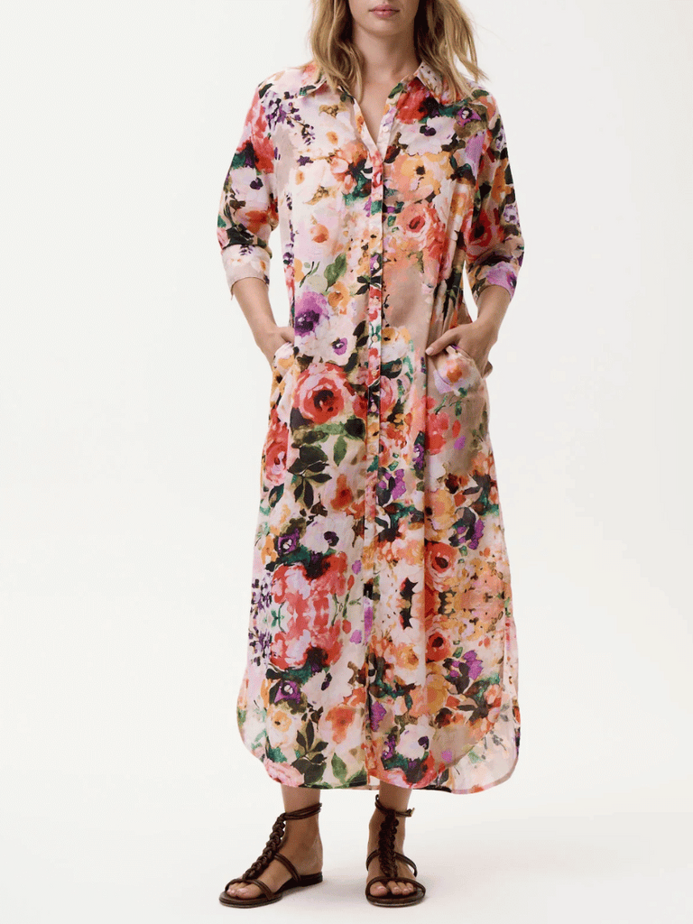 Oneseason 3/4 Sleeve Daisy Shirt Dress in Soller Floral Print Oneseason One Season lightweight and stylish resort wear Australian fashion label official stockist Signature of Double Bay