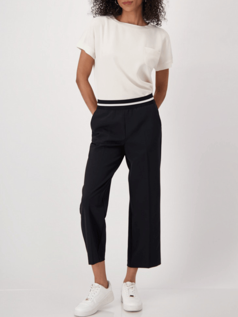 Monari Cropped Straight Leg Elastic Waistband Trouser in Black Discover the Elegant Monari Collection at Signature of Double Bay, Shop Stylish Knitwear, Dresses, and Tops Online from Sydney's Premier Mature Fashion Boutique