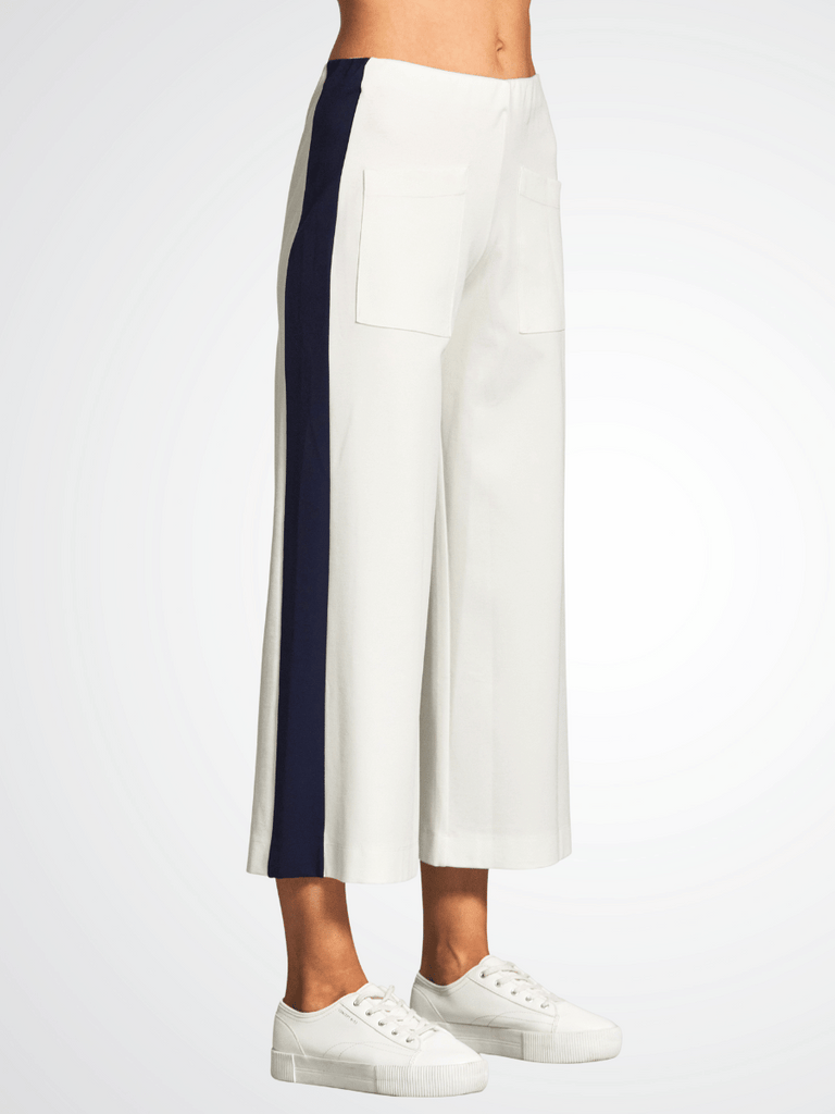 Peruzzi Side Stripe Cropped Trousers in Cream and Navy 25179 shop peruzzi, peruzzi fashion, peruzzi stockists, peruzzi stockists australia, peruzzi sydney, peruzzi womens clothing