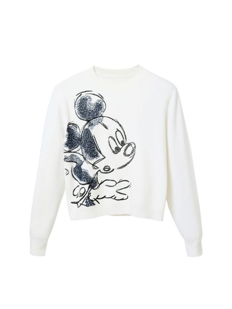Desigual Mickey Mouse Embroidered Pullover in Cream Shop Desigual Stockist Online Australia Signature of Double Bay Fashion