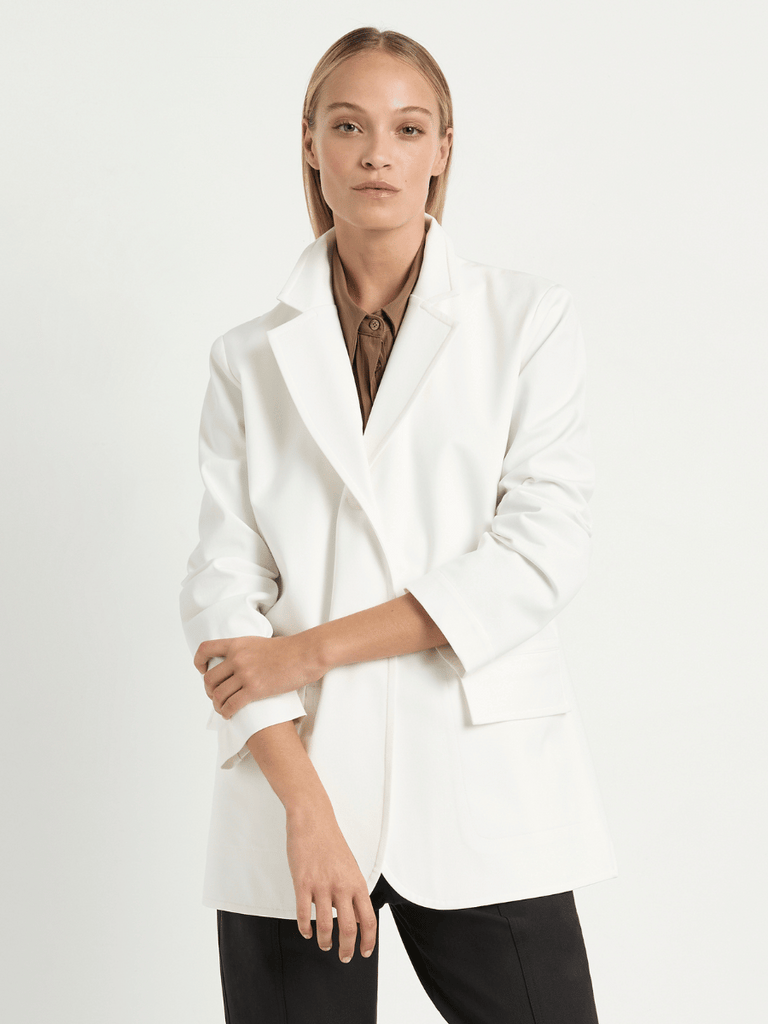 Two Way Stretch Blazer in Ivory 4129 Mela Purdie Stockist Online Australia Signature of Double Bay Tops Dresses Elegant Clothing