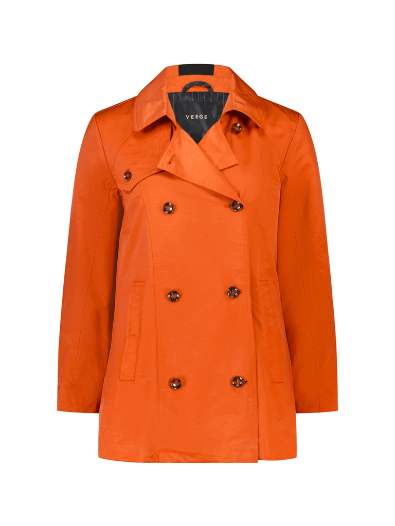 VERGE Double Breasted June Trench Jacket in Orange 8752 thigh-length Verge trench jacket Verge Stockist Online Australia Signature of Double Bay Mature Fashion