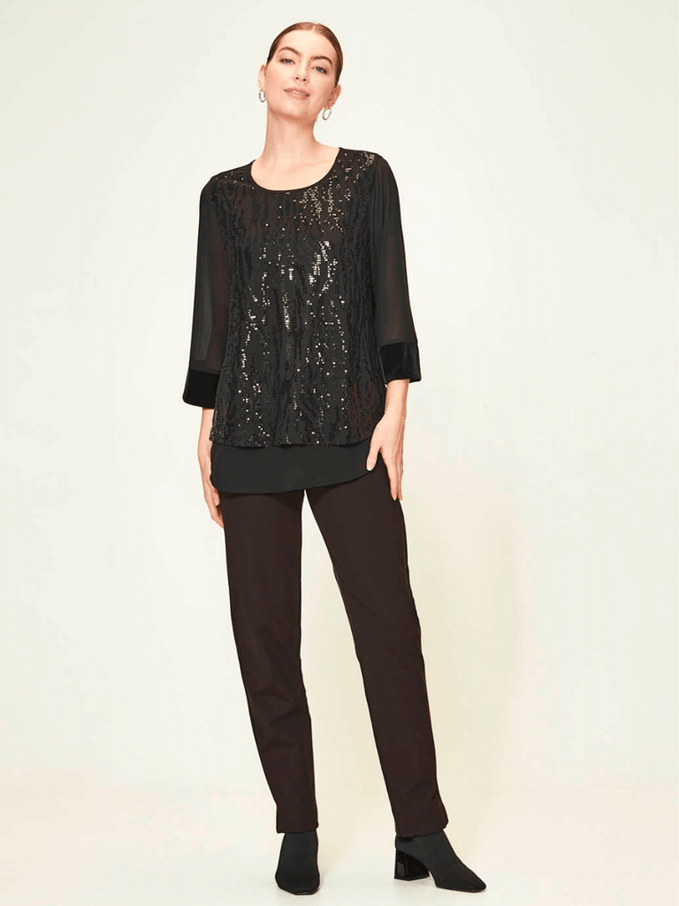 VERGE Straight Leg Velvet Temptation Pant in Black 9155 Verge Stockist Online Australia Signature of Double Bay Mature Fashion Acrobat Flattering