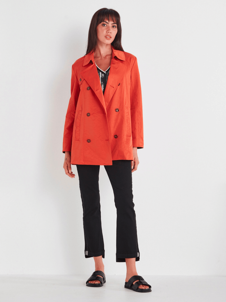 VERGE Double Breasted June Trench Jacket in Orange 8752 thigh-length Verge trench jacket Verge Stockist Online Australia Signature of Double Bay Mature Fashion