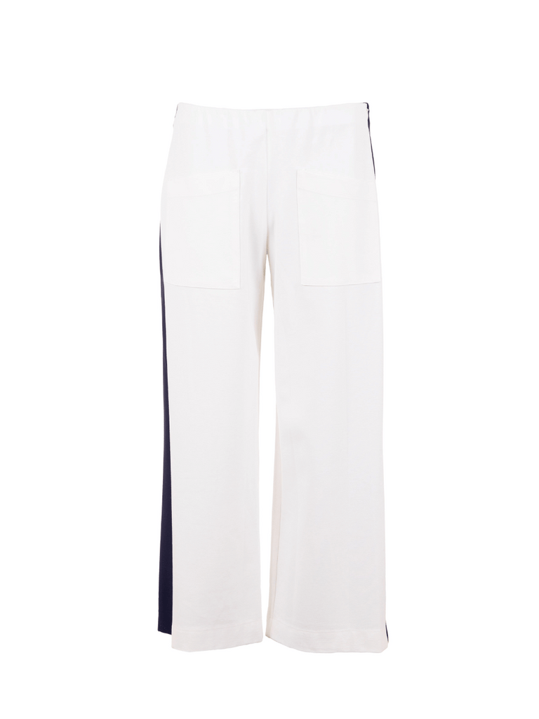Peruzzi Side Stripe Cropped Trousers in Cream and Navy 25179 shop peruzzi, peruzzi fashion, peruzzi stockists, peruzzi stockists australia, peruzzi sydney, peruzzi womens clothing