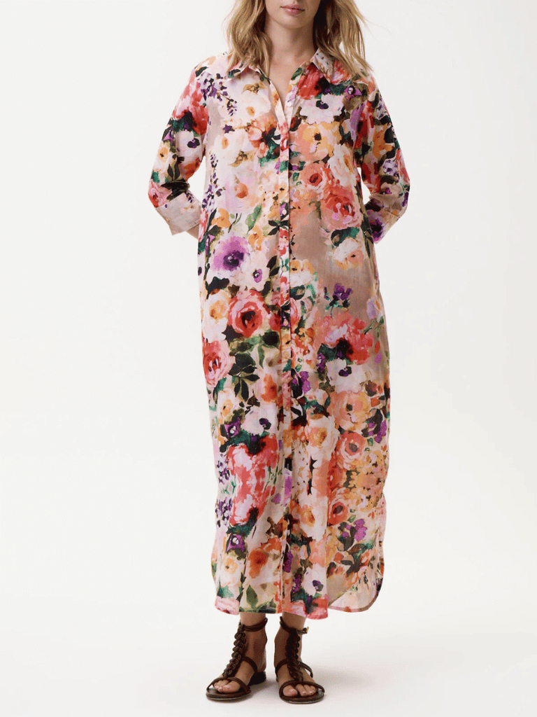Oneseason 3/4 Sleeve Daisy Shirt Dress in Soller Floral Print Oneseason One Season lightweight and stylish resort wear Australian fashion label official stockist Signature of Double Bay