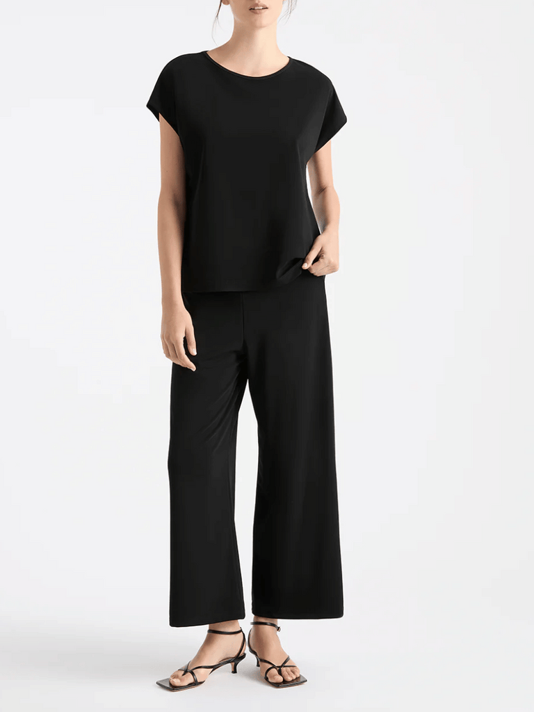 Mela Purdie Wide Leg Palazzo Pant in Black Powder Knit 1817 Mela Purdie Stockist Online Australia Signature of Double Bay Tops Dresses Elegant Clothing
