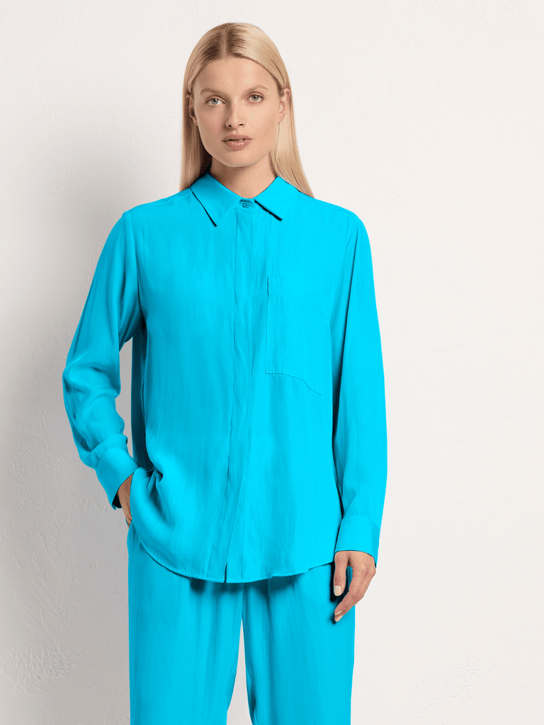 Mela Purdie Single Pocket Shirt in Cyan Blue 7741 Mela Purdie Stockist Online Australia Signature of Double Bay