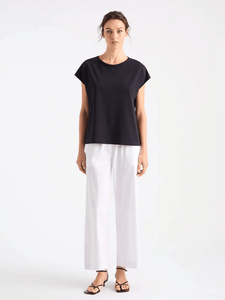 Mela Purdie Cap Sleeve Relaxed Fit Cap Shell Top in Black Powder Knit 8365 Mela Purdie Stockist Online Australia Signature of Double Bay Tops Dresses Elegant Clothing