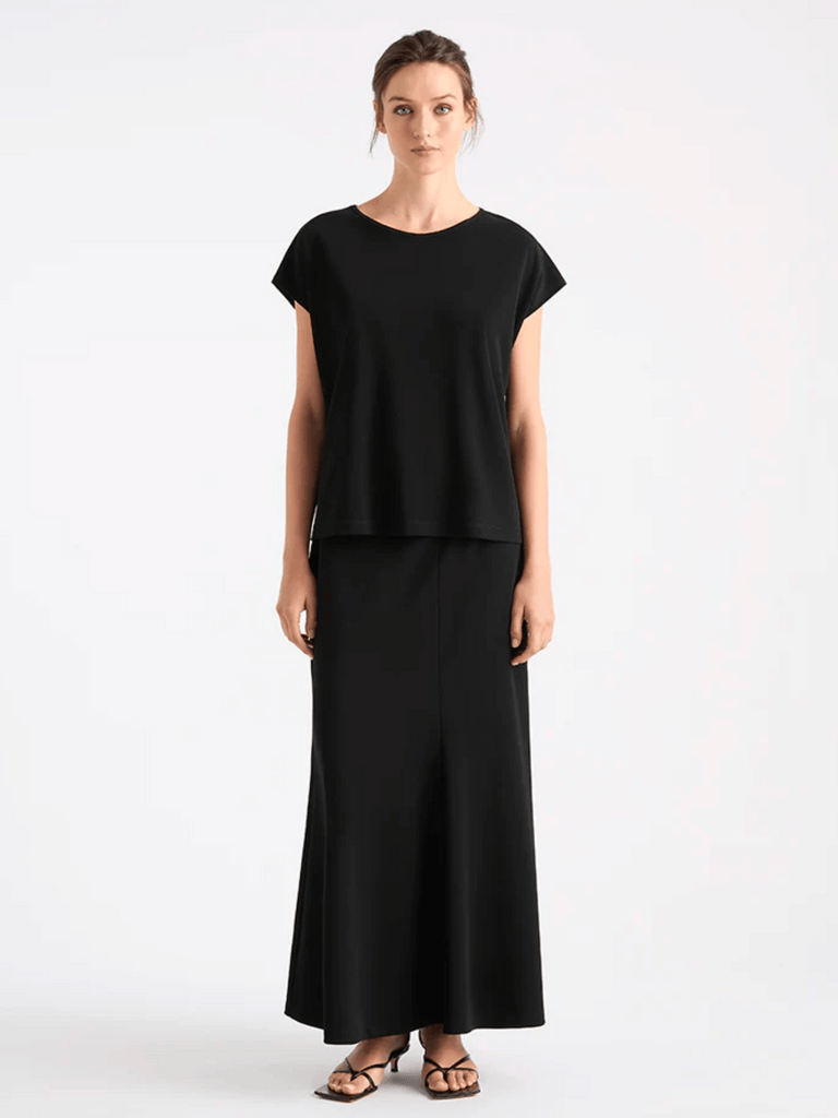 Mela Purdie Cap Sleeve Relaxed Fit Cap Shell Top in Black Powder Knit 8365 Mela Purdie Stockist Online Australia Signature of Double Bay Tops Dresses Elegant Clothing