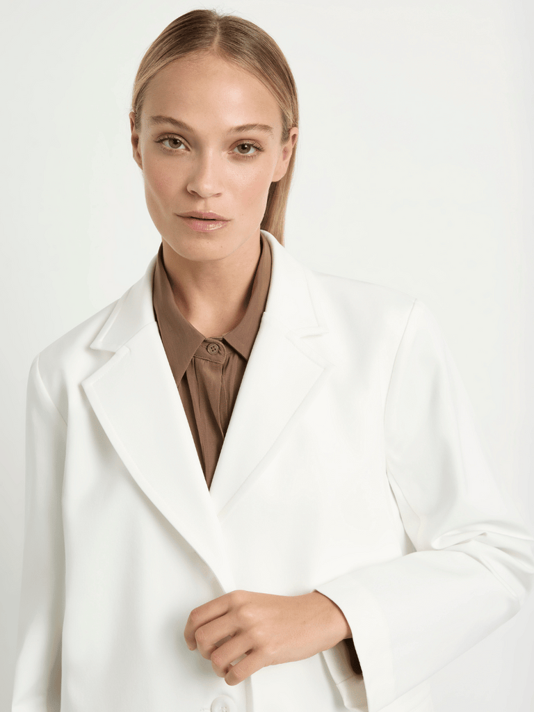 Two Way Stretch Blazer in Ivory 4129 Mela Purdie Stockist Online Australia Signature of Double Bay Tops Dresses Elegant Clothing