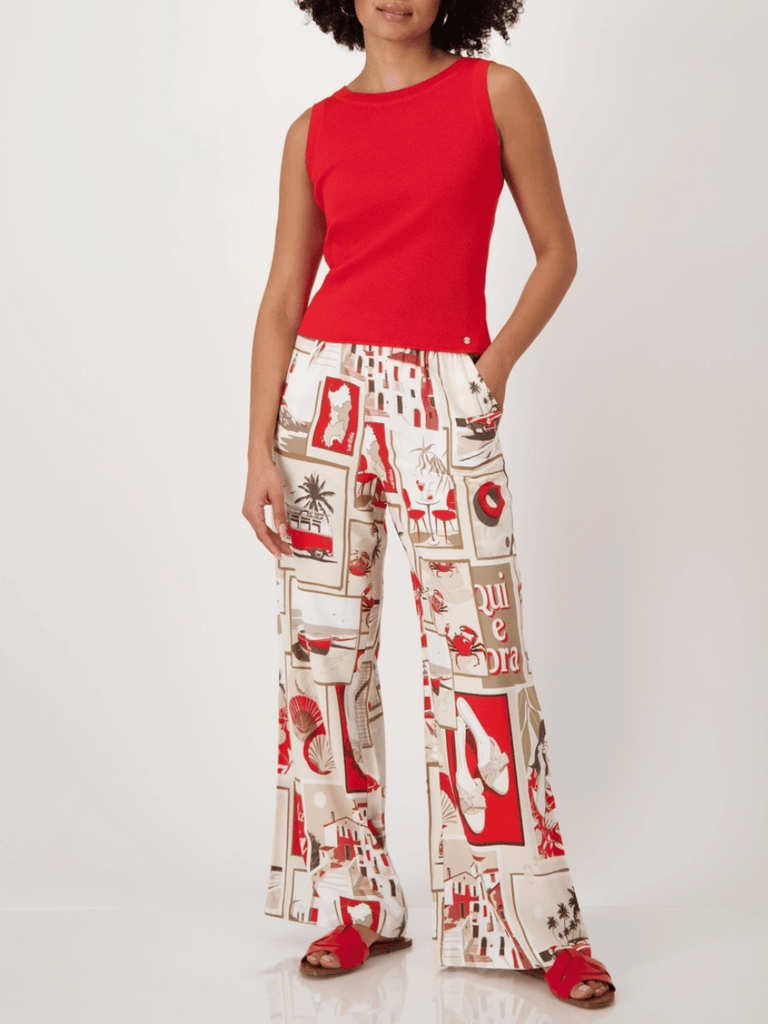 Monari Wide-Leg Trousers in Red Polaroid Print Discover the Elegant Monari Collection at Signature of Double Bay, Shop Stylish Knitwear, Dresses, and Tops Online from Sydney's Premier Mature Fashion Boutique