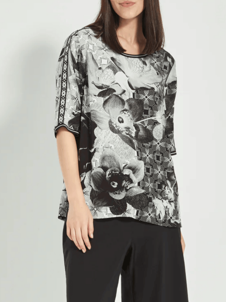 VERGE Relaxed Fit Macy Top in Black Floral Print Verge Stockist Online Australia Signature of Double Bay Mature Fashion Acrobat Flattering