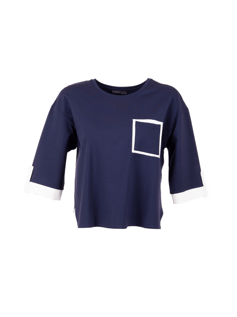 Peruzzi Contrast Panel Pocket Top in Navy and Cream 25177 shop peruzzi, peruzzi fashion, peruzzi stockists, peruzzi stockists australia, peruzzi sydney, peruzzi womens clothing