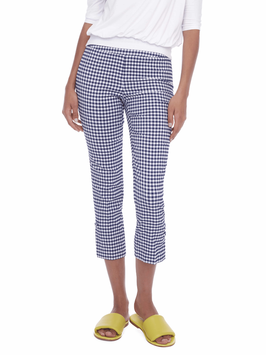 Up! Pants Tummy Control Slim Cropped Cuffed Pant 25” Blue Gingham