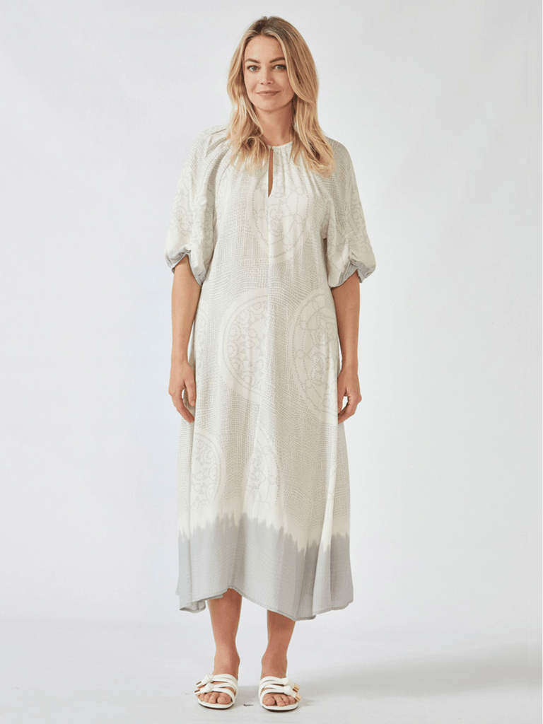 VERGE Coya Print Dress in Pumice 9521 Verge Stockist Online Australia Signature of Double Bay Mature Fashion Acrobat Flattering