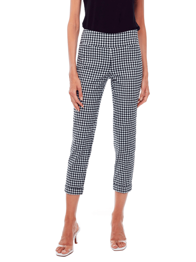 UP! PANTS 25" Cuffed Tummy Control Pant in Black and White Gingham 67734 Up Pants Tummy control stockist online Australia flattering body contouring shaping pants high rise waistband signature of double bay Sydney fashion