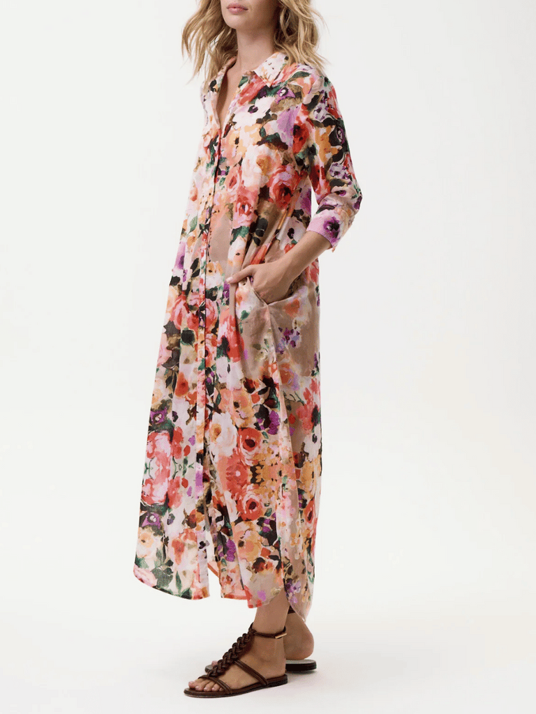 Oneseason 3/4 Sleeve Daisy Shirt Dress in Soller Floral Print Oneseason One Season lightweight and stylish resort wear Australian fashion label official stockist Signature of Double Bay