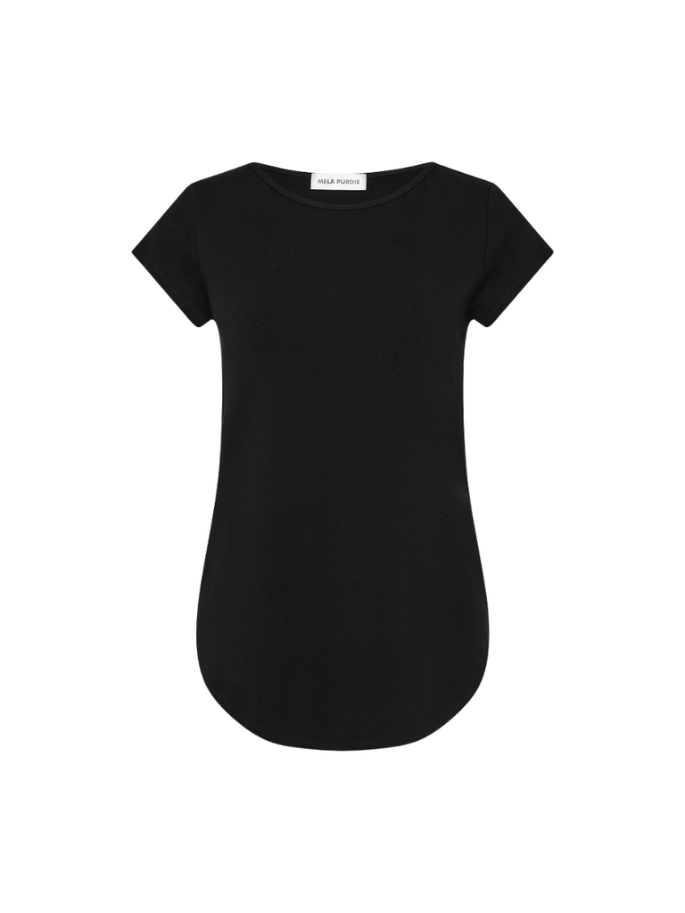 Mela Purdie V Neck Cap Sleeve Cafe T in Black 2135 Mela Purdie Stockist Online Australia Signature of Double Bay Tops Dresses Elegant Clothing