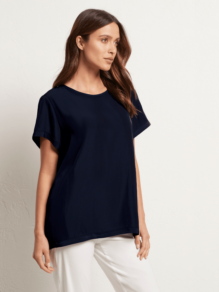 Mela Purdie Relaxed Fit Scoop Neck Transit T Shirt in Navy Blue 2203 Mela Purdie Stockist Online Australia Signature of Double Bay Tops Dresses Elegant Clothing