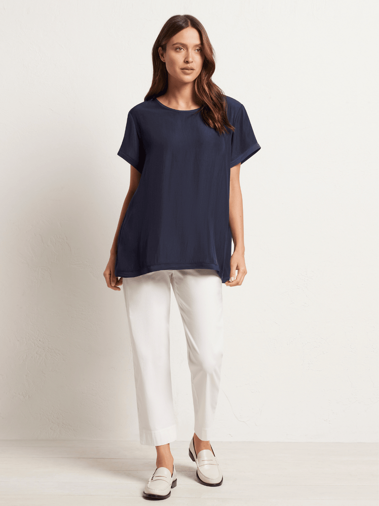 Mela Purdie Relaxed Fit Scoop Neck Transit T Shirt in Navy Blue 2203 Mela Purdie Stockist Online Australia Signature of Double Bay Tops Dresses Elegant Clothing