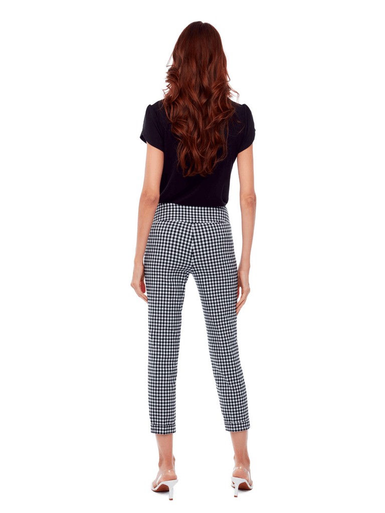 UP! PANTS 25" Cuffed Tummy Control Pant in Black and White Gingham 67734 Up Pants Tummy control stockist online Australia flattering body contouring shaping pants high rise waistband signature of double bay Sydney fashion