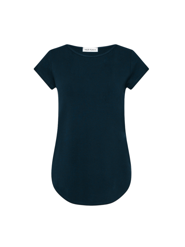 Mela Purdie V Neck Cap Sleeve Cafe T in French Navy 2135 Mela Purdie Stockist Online Australia Signature of Double Bay Tops Dresses Elegant Clothing