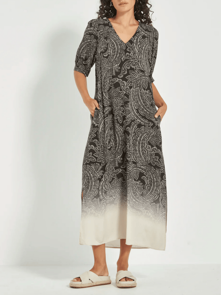 VERGE Amara Dress in Black Ombre Print Verge Stockist Online Australia Signature of Double Bay Mature Fashion Acrobat Flattering
