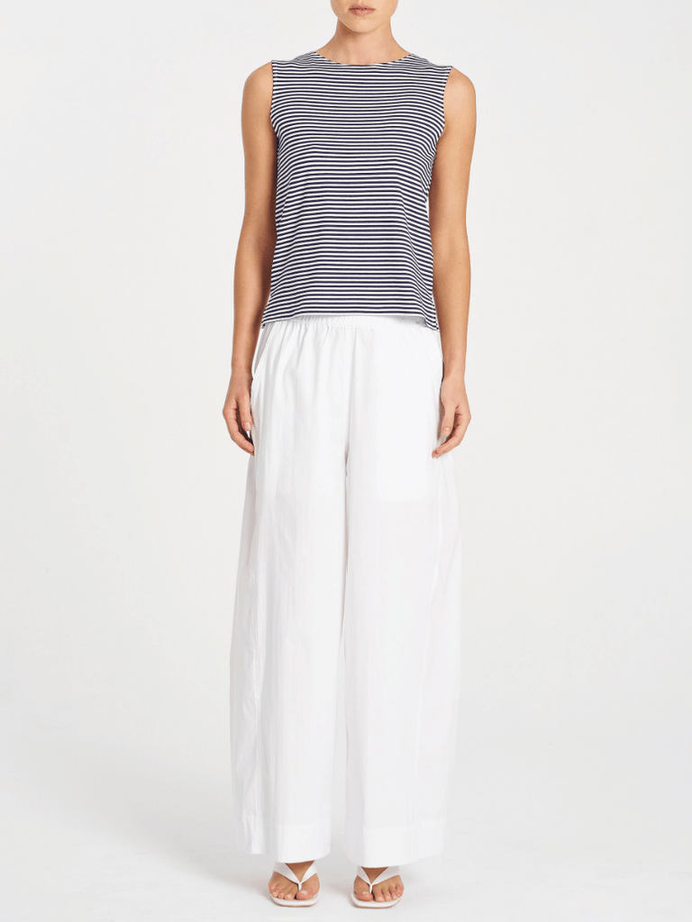 Mela Purdie Sleeveless Singlet Top Palazzo Shell in Navy and White Yacht Stripe Jersey 284 Mela Purdie Stockist Online Australia Signature of Double Bay Tops Dresses Elegant Clothing