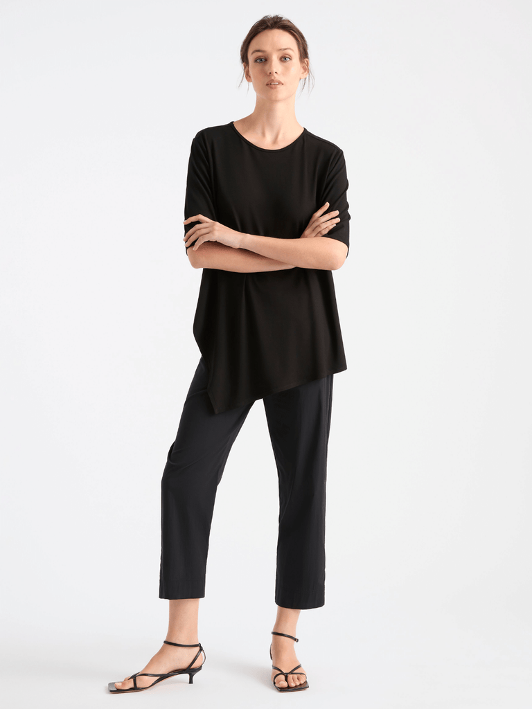 Mela Purdie Asymmetrical Hem Elbow Length Sleeve Side Slide Top Black 8374 Mela Purdie Stockist Online Australia Signature of Double Bay Tops Dresses Elegant Clothing