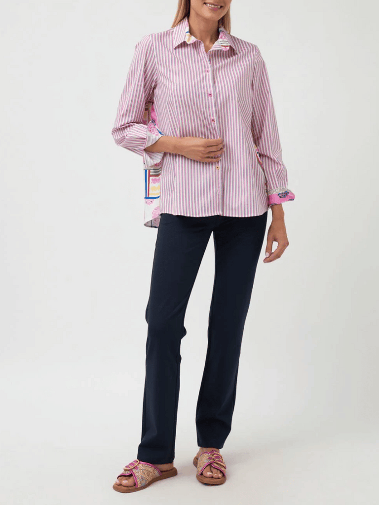 Tinta & Bariloche Long Sleeve Relaxed Fit Lorica Blouse in Pink and Blue Stripe Tinta and Bariloche online Australia Shop Tinta Bariloche shorts, dresses, tops online. Signature of Double Bay Fashion Tinta and Bariloche Online