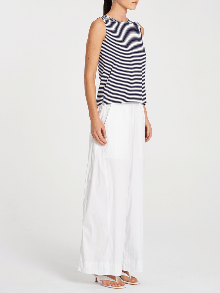 Mela Purdie Sleeveless Singlet Top Palazzo Shell in Navy and White Yacht Stripe Jersey 284 Mela Purdie Stockist Online Australia Signature of Double Bay Tops Dresses Elegant Clothing