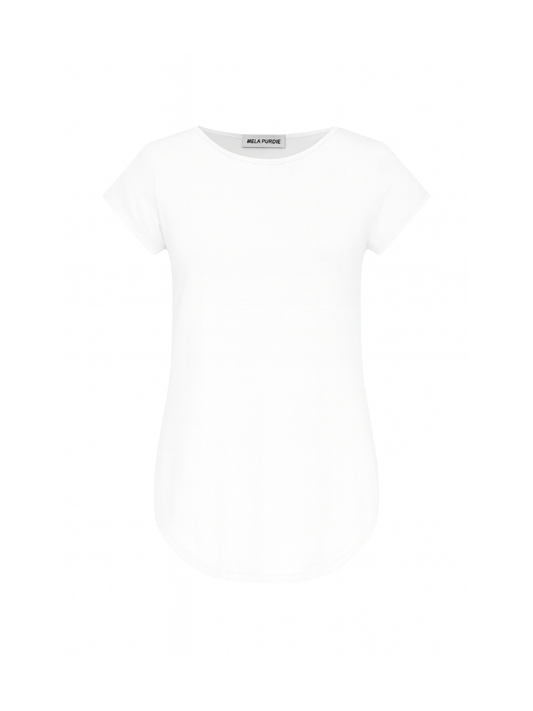 Mela Purdie V Neck Cap Sleeve Cafe T in White 2135 Mela Purdie Stockist Online Australia Signature of Double Bay Tops Dresses Elegant Clothing