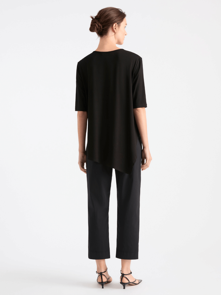 Mela Purdie Asymmetrical Hem Elbow Length Sleeve Side Slide Top Black 8374 Mela Purdie Stockist Online Australia Signature of Double Bay Tops Dresses Elegant Clothing