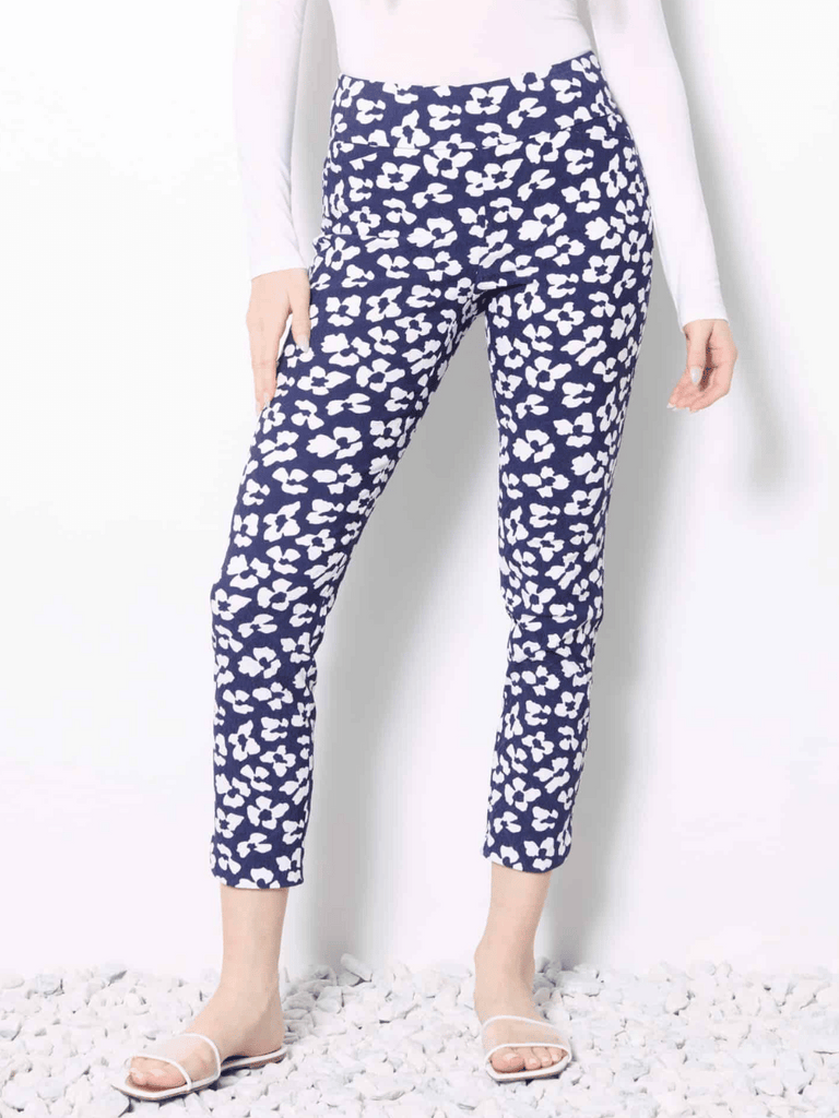 UP! PANTS Tummy Control Petal-Slit Slimming Techno Ankle Pant in Florist Print Up Pants Tummy control stockist online Australia flattering body contouring shaping pants high rise waistband signature of double bay Sydney fashion