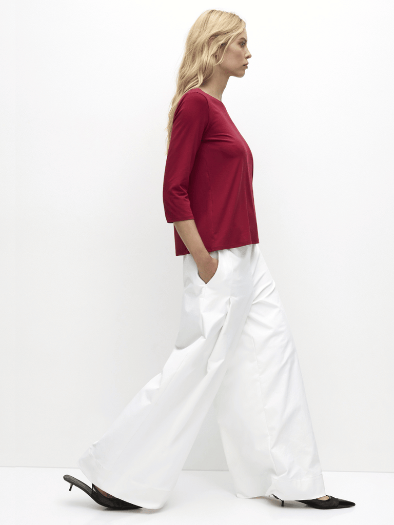 Mela Purdie 3/4 Sleeve Relaxed Boat Neck Top in Berry Red 2630 Mela Purdie Stockist Online Australia Signature of Double Bay Tops Dresses Elegant Clothing
