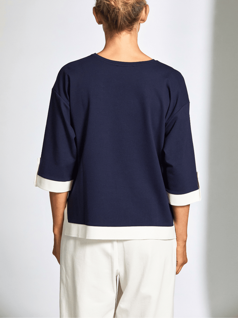 Peruzzi Contrast Panel Pocket Top in Navy and Cream 25177 shop peruzzi, peruzzi fashion, peruzzi stockists, peruzzi stockists australia, peruzzi sydney, peruzzi womens clothing